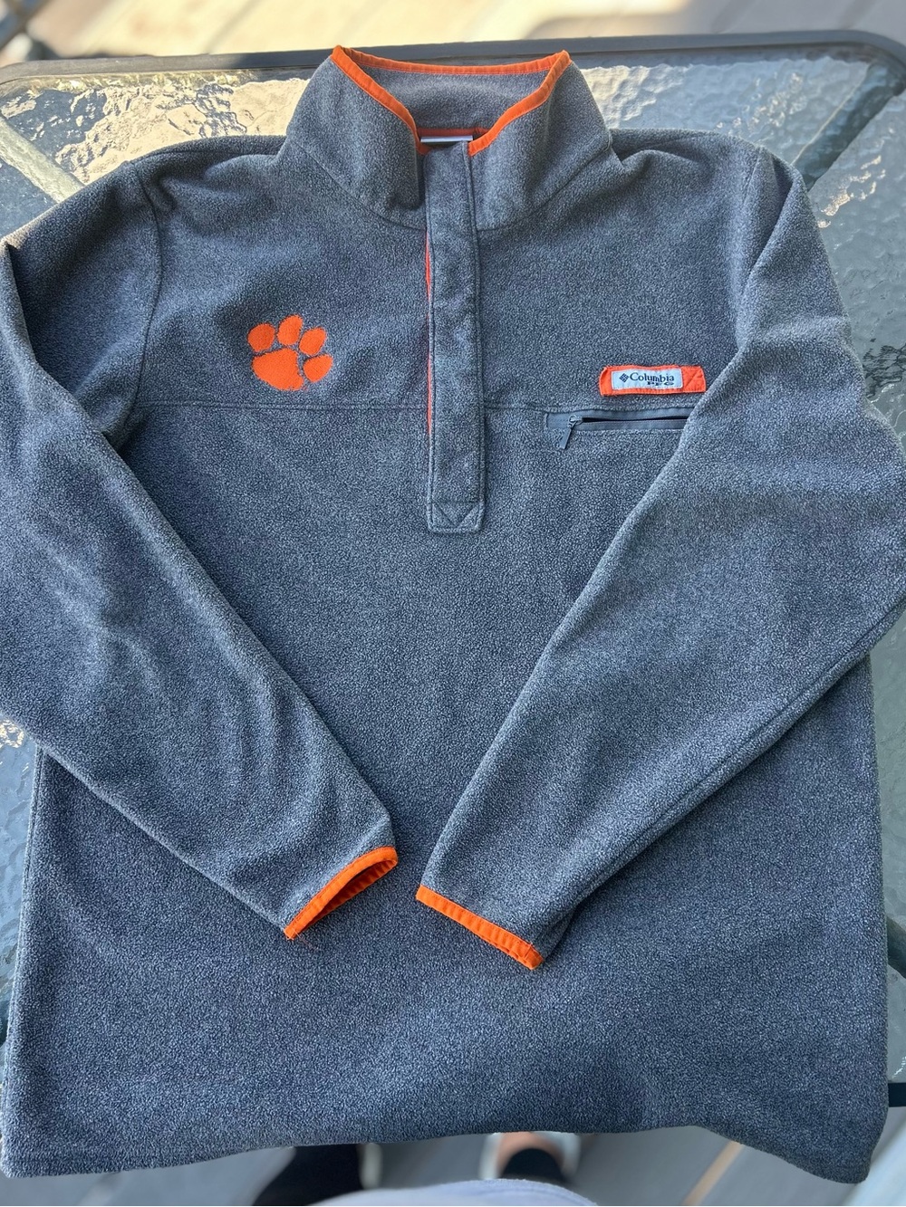 Columbia PFG Grey/Orange Clemson Tigers Harborside Fleece Quarter Snap Mens LG